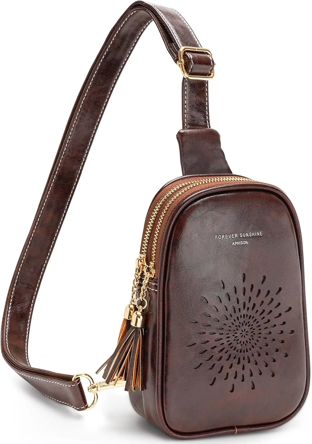 MEITRUE Small Sling Bag Fanny Packs Cell Phone Purse Vegan Leather Crossbody Bags for Women 03-Coffee