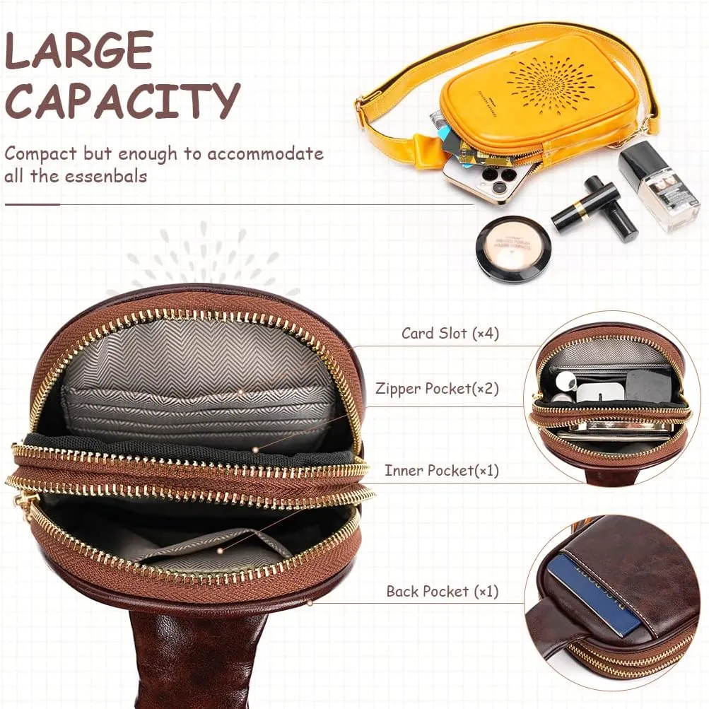 MEITRUE Small Sling Bag Fanny Packs Cell Phone Purse Vegan Leather Crossbody Bags for Women 03-Coffee