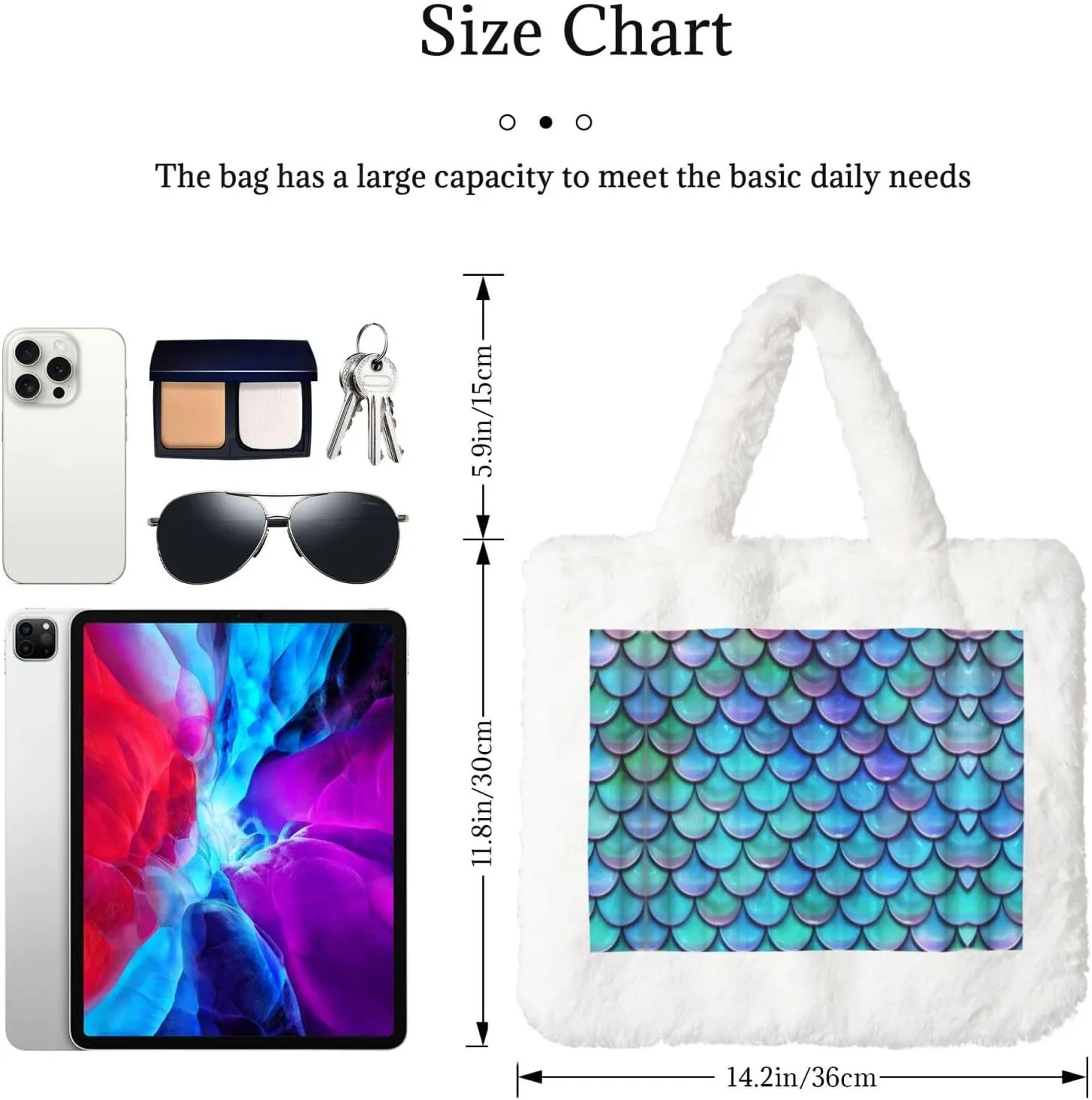 Mermaid Teal Fish Scale Printing Soft Plush Handbag For Womens Tote Bag For Women,Women Satchel Bags Wallet Purse For Gifts