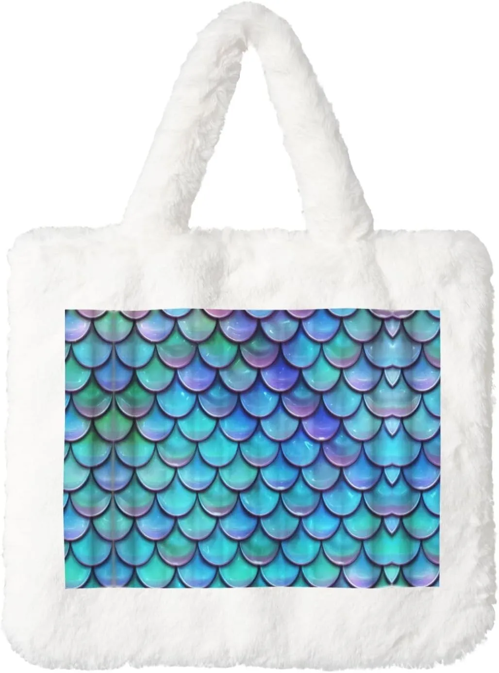 Mermaid Teal Fish Scale Printing Soft Plush Handbag For Womens Tote Bag For Women,Women Satchel Bags Wallet Purse For Gifts