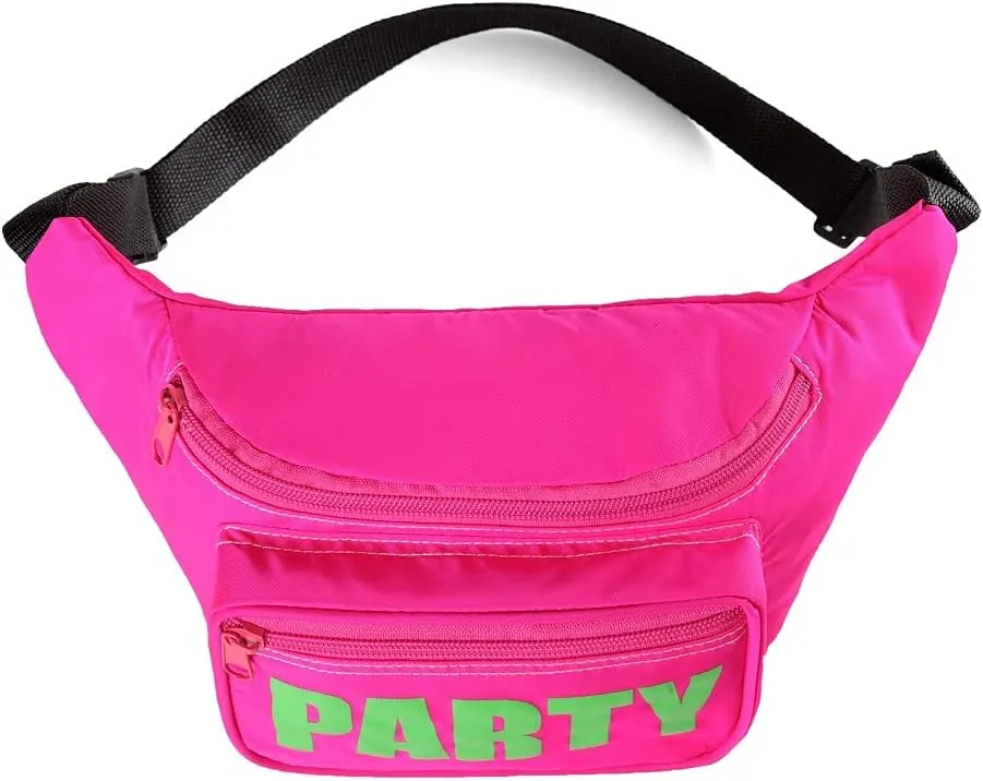 MIAIULIA 80s Neon Waist Fanny Pack for 80s Costumes,Festival Travel Party (onesize, Pink Party)