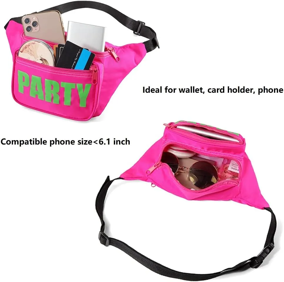 MIAIULIA 80s Neon Waist Fanny Pack for 80s Costumes,Festival Travel Party (onesize, Pink Party)