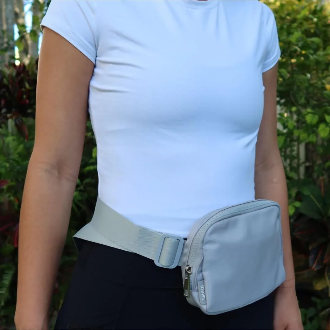 Mini Belt Bag Fanny Pack for Women, Men, Junior, Teens, Unisex Fashion Waist Crossbody Sling Bags, Travel Biking, Everywhere with Adjustable Strap, Lightweight Nylon Waterproof (Light Grey)
