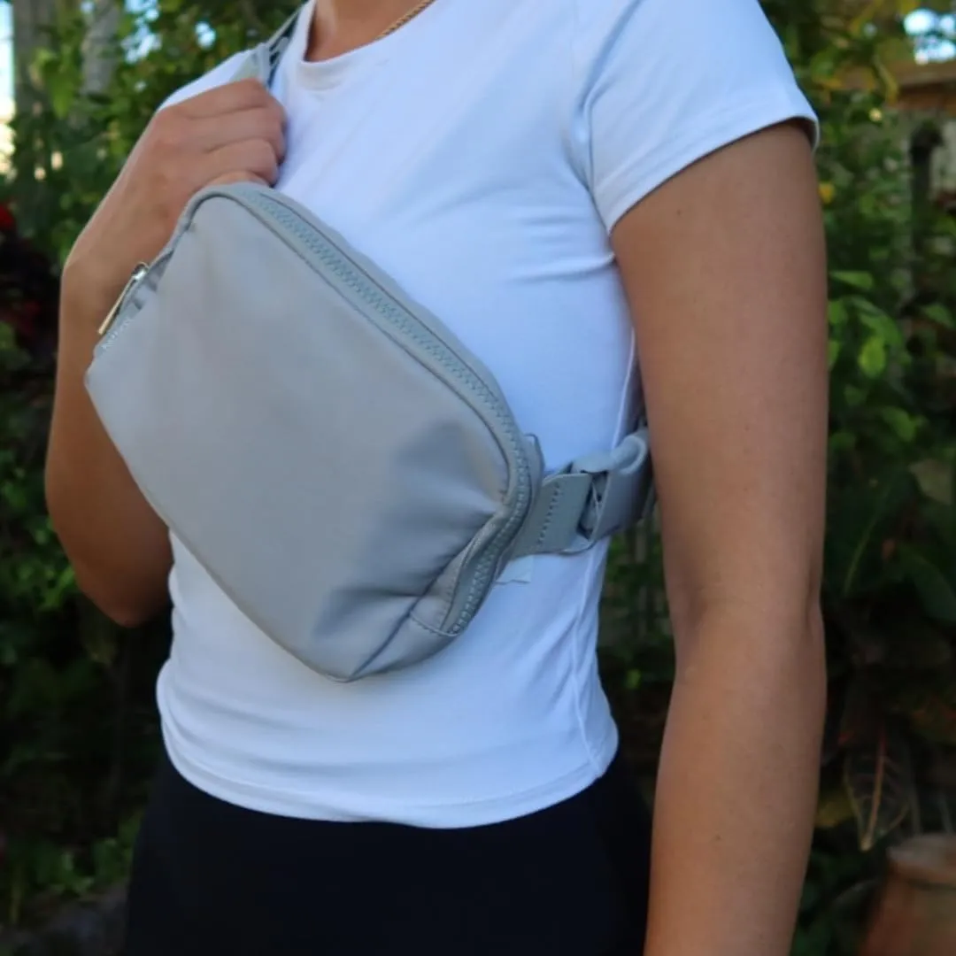 Mini Belt Bag Fanny Pack for Women, Men, Junior, Teens, Unisex Fashion Waist Crossbody Sling Bags, Travel Biking, Everywhere with Adjustable Strap, Lightweight Nylon Waterproof (Light Grey)