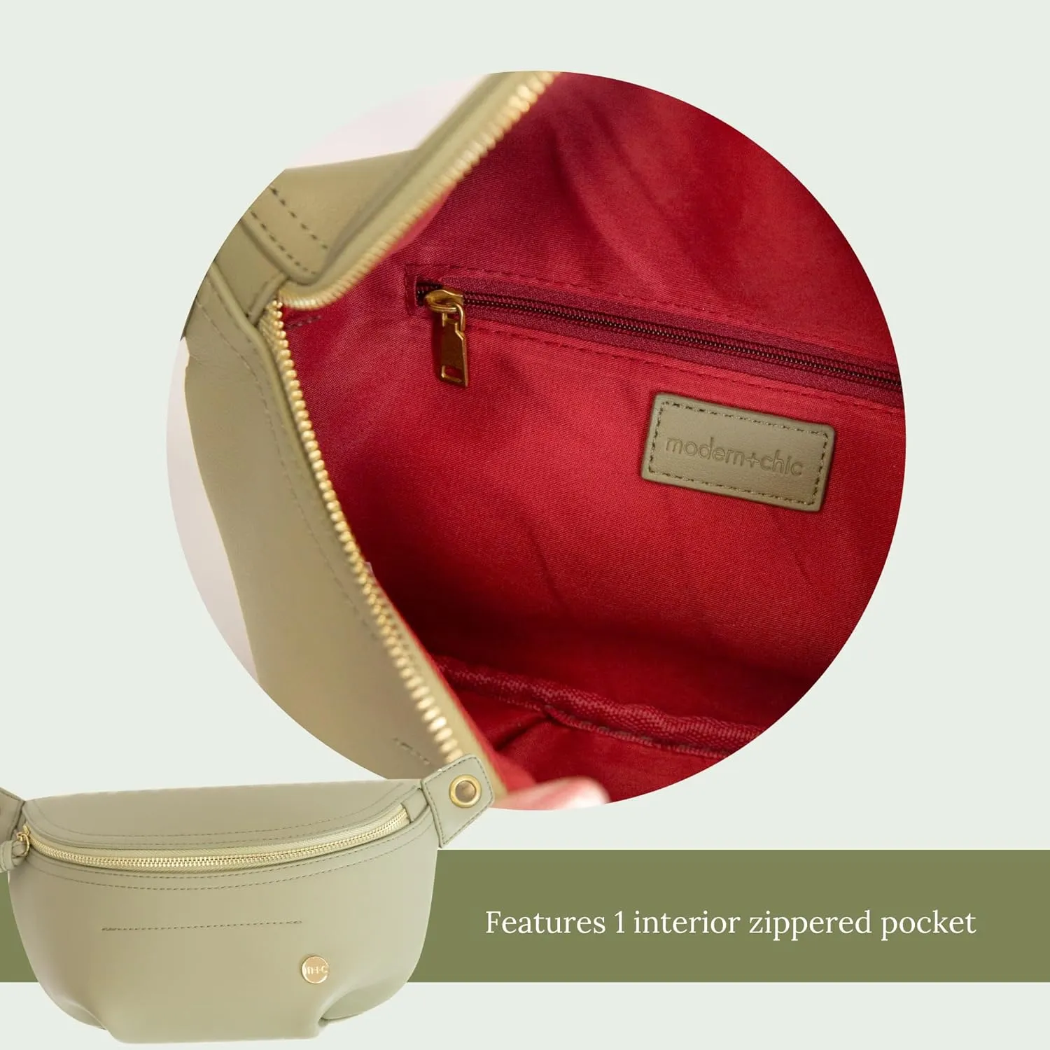 Modern Chic Belt Bag for Women - Catherine Vegan Leather Belt Bag, Crossbody Bag with Chain Strap and Interior Pocket