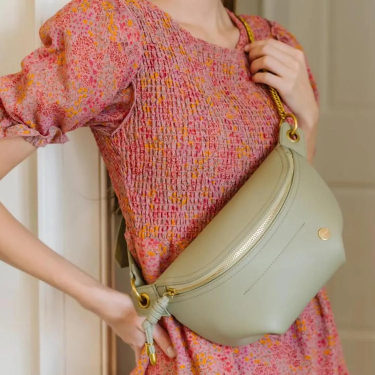 Modern Chic Belt Bag for Women - Catherine Vegan Leather Belt Bag, Crossbody Bag with Chain Strap and Interior Pocket