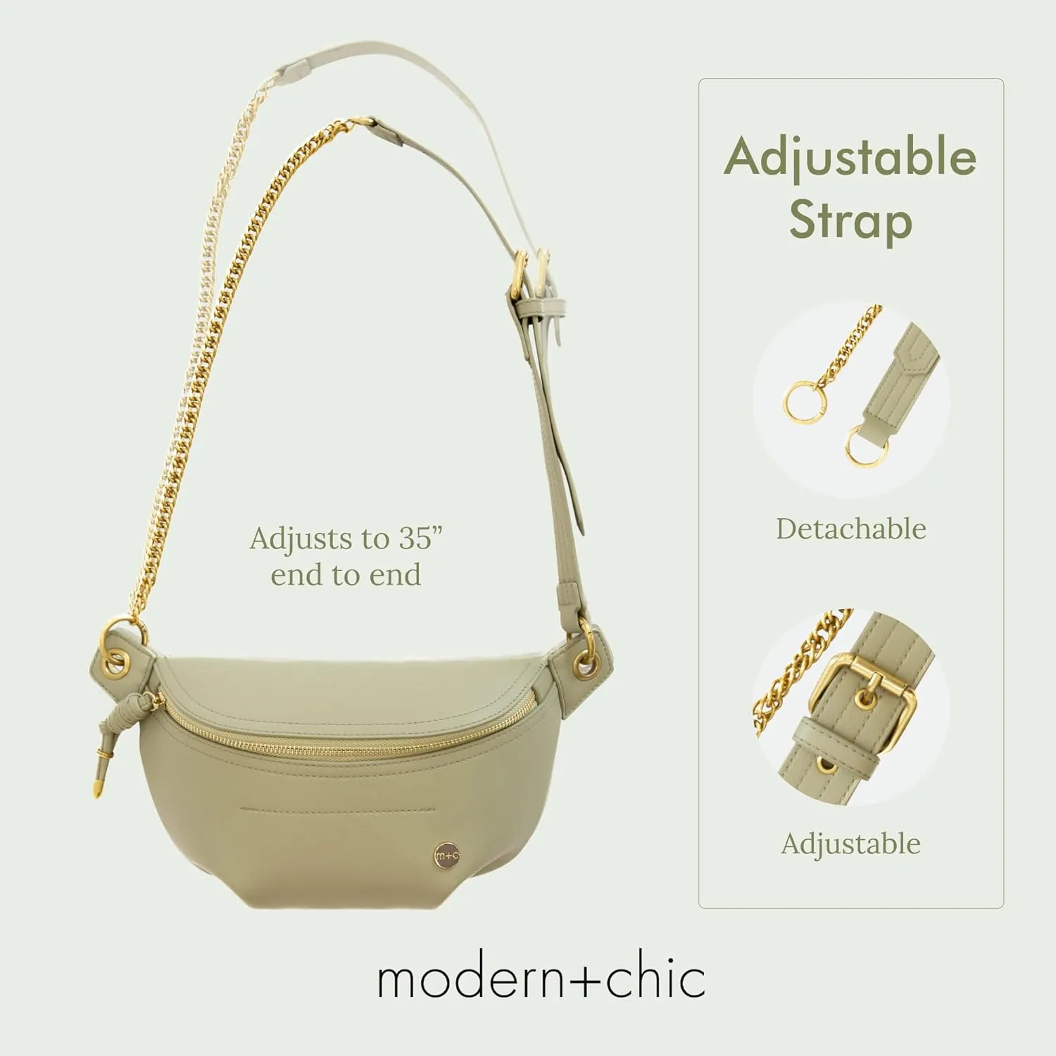 Modern Chic Belt Bag for Women - Catherine Vegan Leather Belt Bag, Crossbody Bag with Chain Strap and Interior Pocket