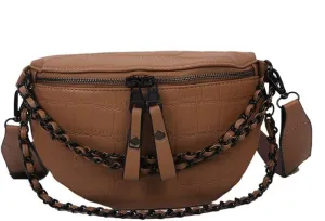 Molodo PU Leather Fanny Packs for Women Chain Belt Chest Bag Fashionable Crossbody Waist Bag Shoulder Handbag Purse