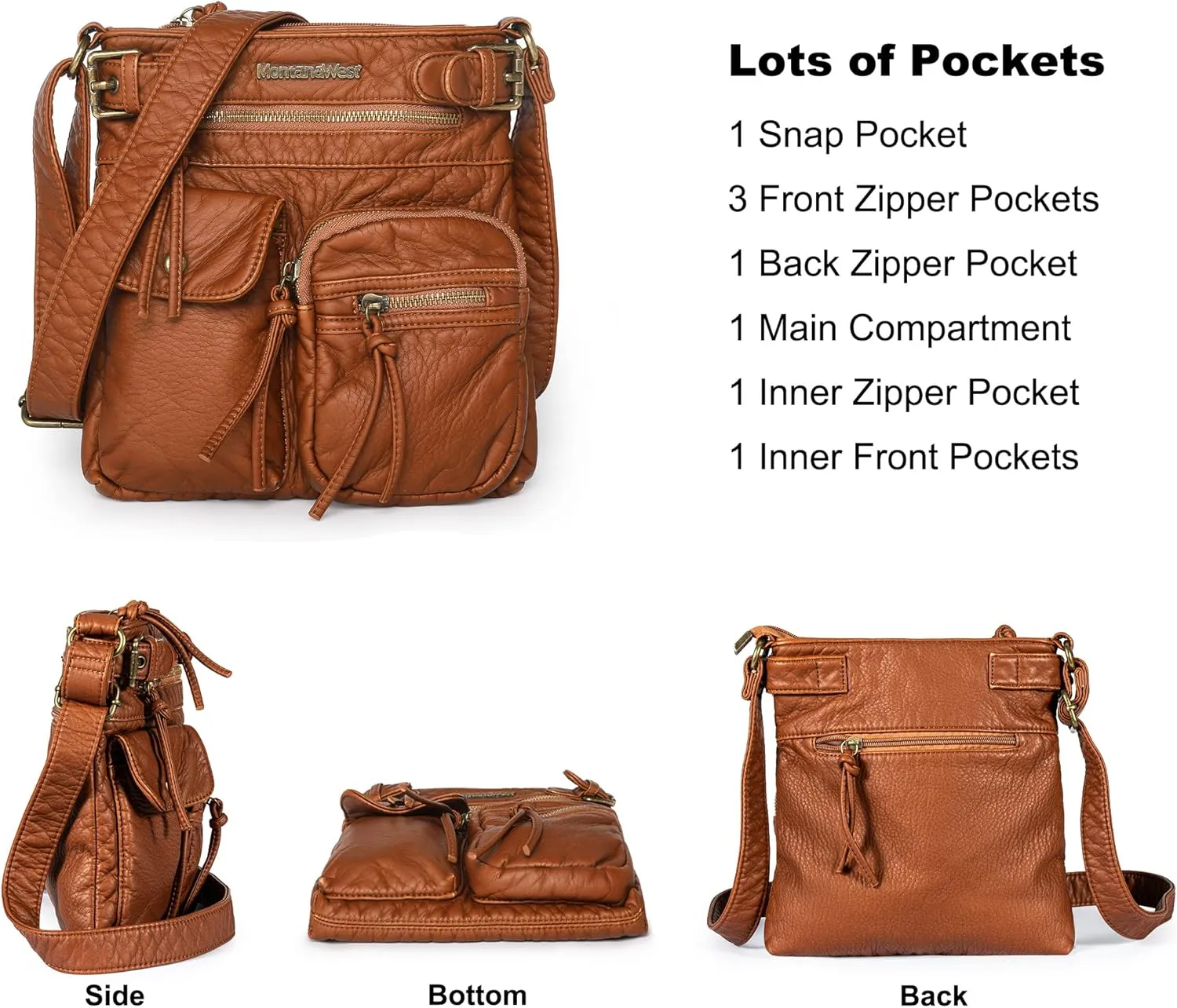 Montana West Crossbody Bag for Women Soft Washed Leather Multi Pocket crossbody handbags