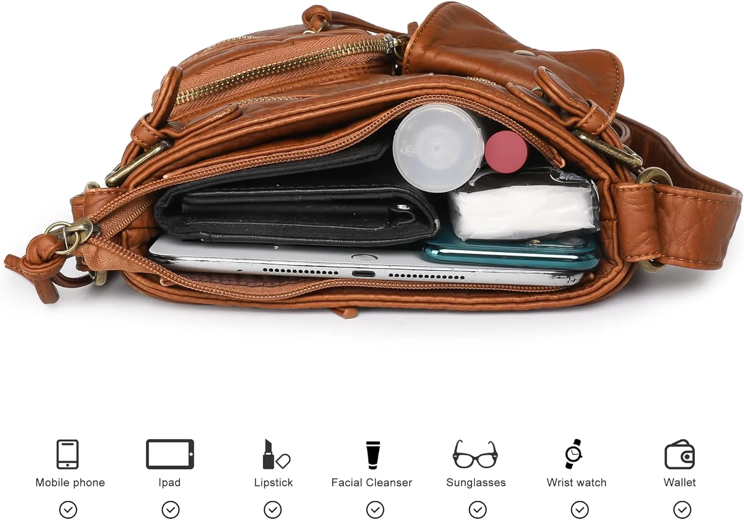 Montana West Crossbody Bag for Women Soft Washed Leather Multi Pocket crossbody handbags