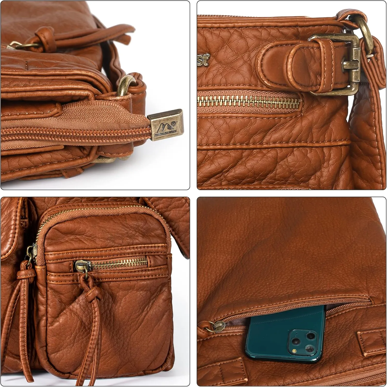 Montana West Crossbody Bag for Women Soft Washed Leather Multi Pocket crossbody handbags