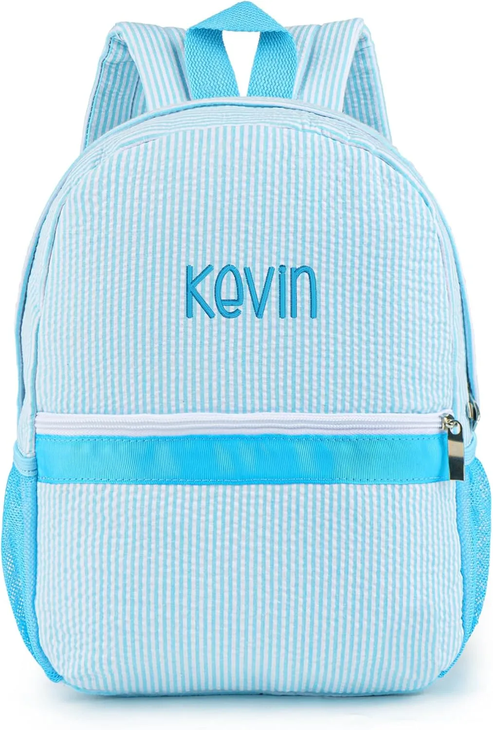 MT WORLD Kids Backpack Personalized Seersucker Toddler Backpack with Name Seersucker Toddler Bookbag for Little Boys Girls Preschool Kindergarten for School Daycare Child Baby Shower Gifts (Aqua)