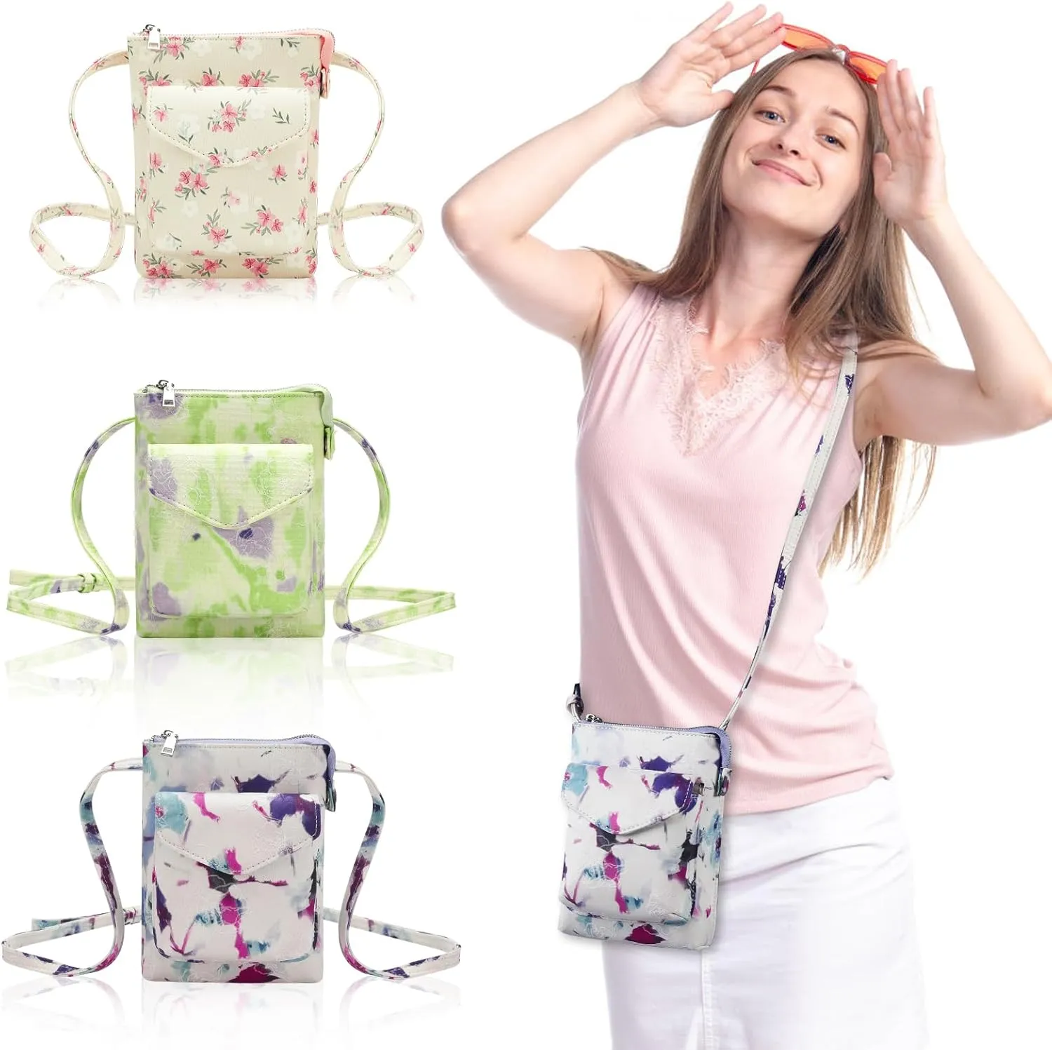 Multi functional ink painting pattern bag Sling Bag phone purse crossbody for women