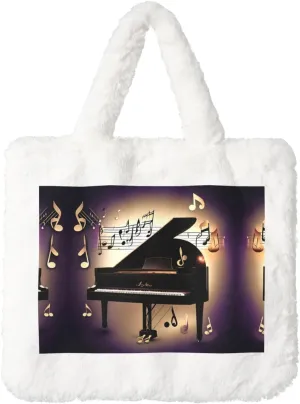 Music Note Piano Printing Fluffy Shoulder Bag Ladies Plush Underarm Bag Tote Bag Furry Purse Handbag For Work Travel