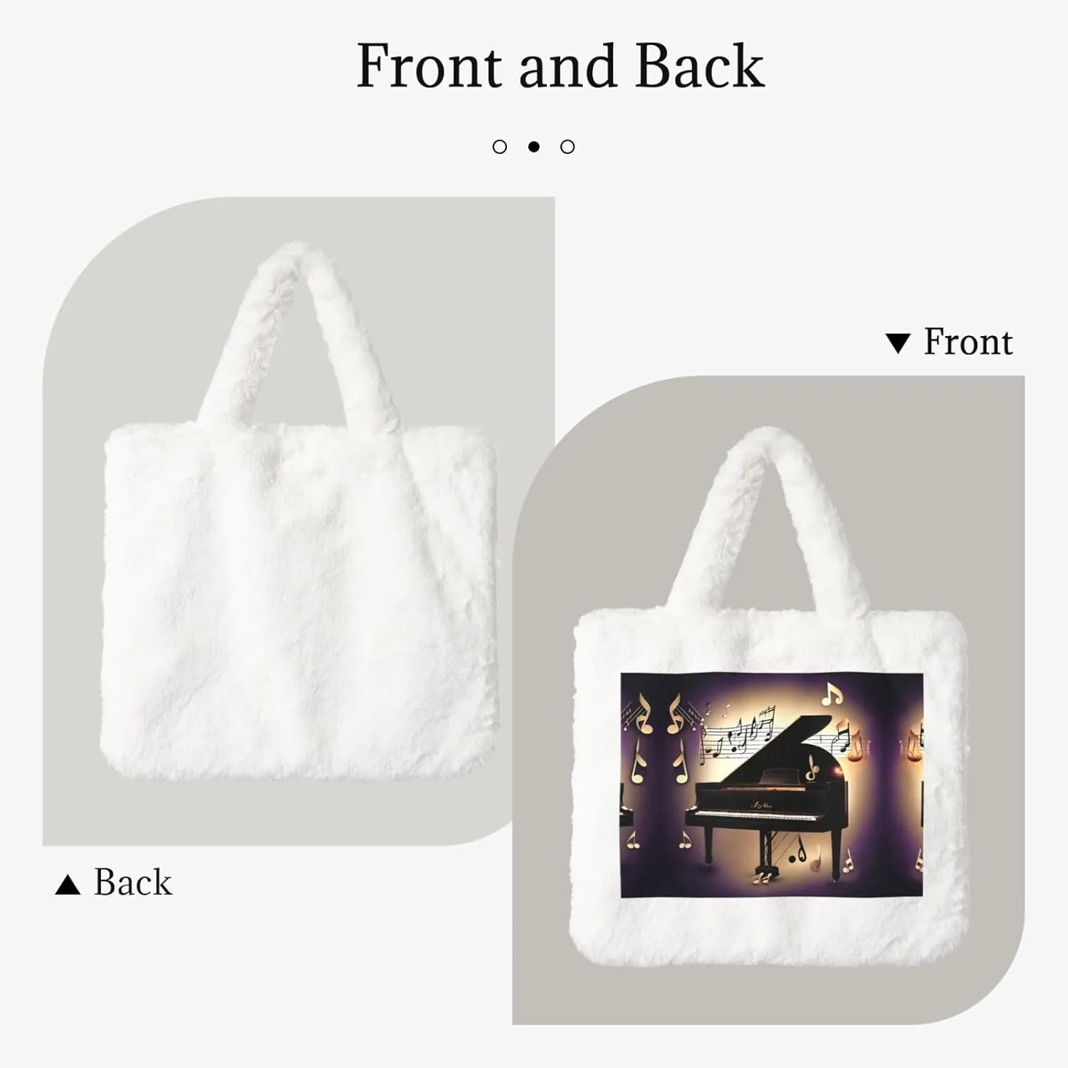 Music Note Piano Printing Fluffy Shoulder Bag Ladies Plush Underarm Bag Tote Bag Furry Purse Handbag For Work Travel