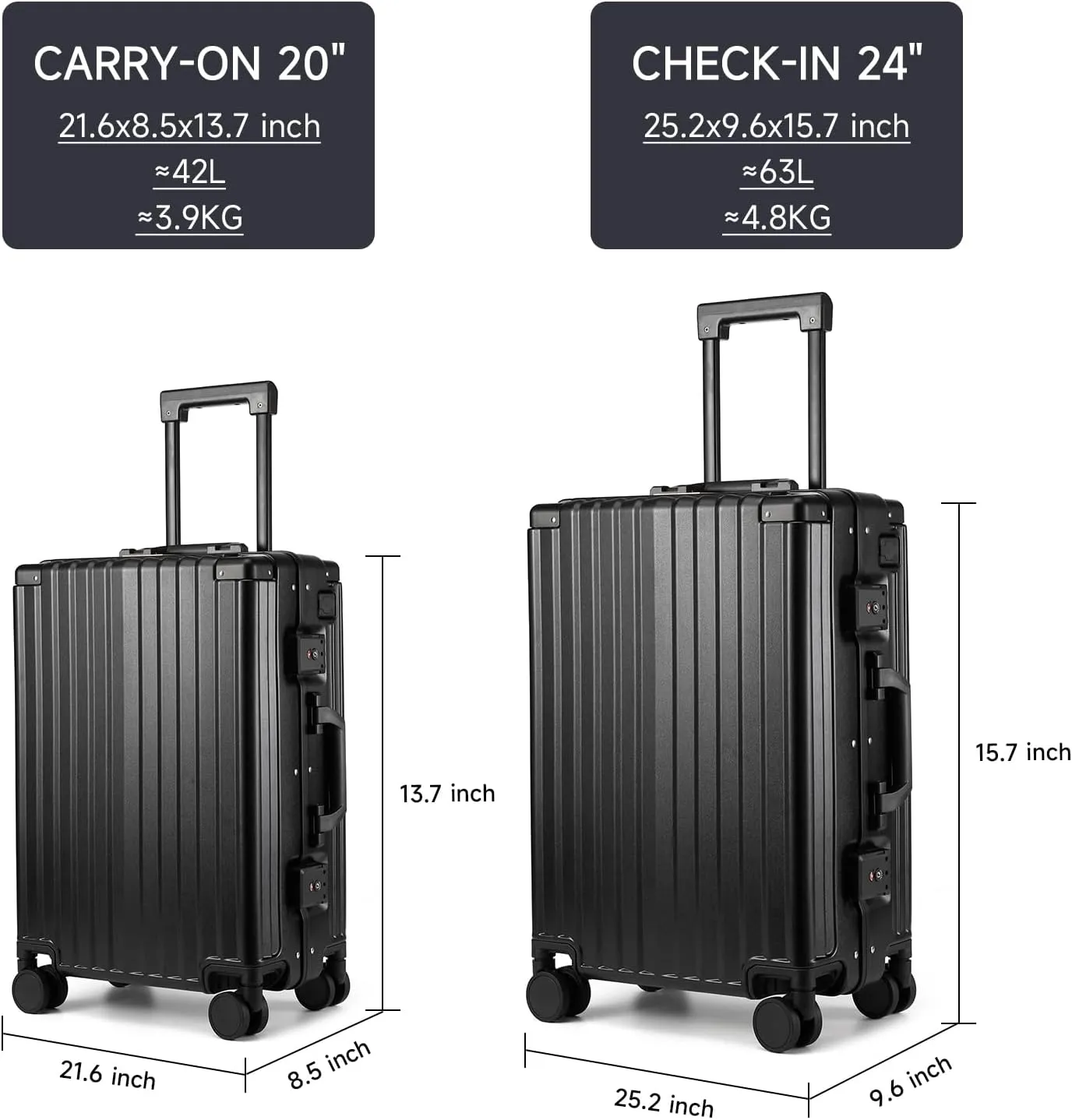 MYER Hard Shell Carry On Luggage 22x14x9 Airline Approved,20 Inch Aluminum Luggage with 100% 3-Layer PC,Carry On Suitcases with Wheels,Cup Holder and USB Port (Classic Black, 20 inch)