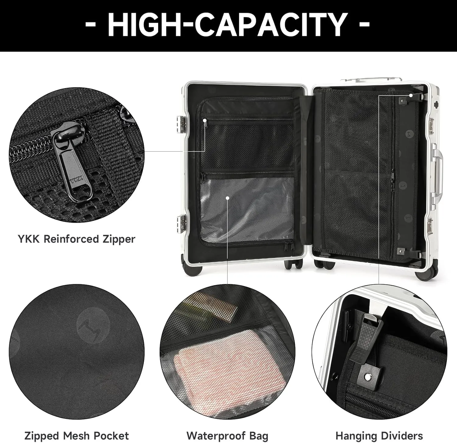 MYER Hard Shell Carry On Luggage 22x14x9 Airline Approved,20 Inch Aluminum Luggage with 100% 3-Layer PC,Carry On Suitcases with Wheels,Cup Holder and USB Port (Milky White, 20 inch)