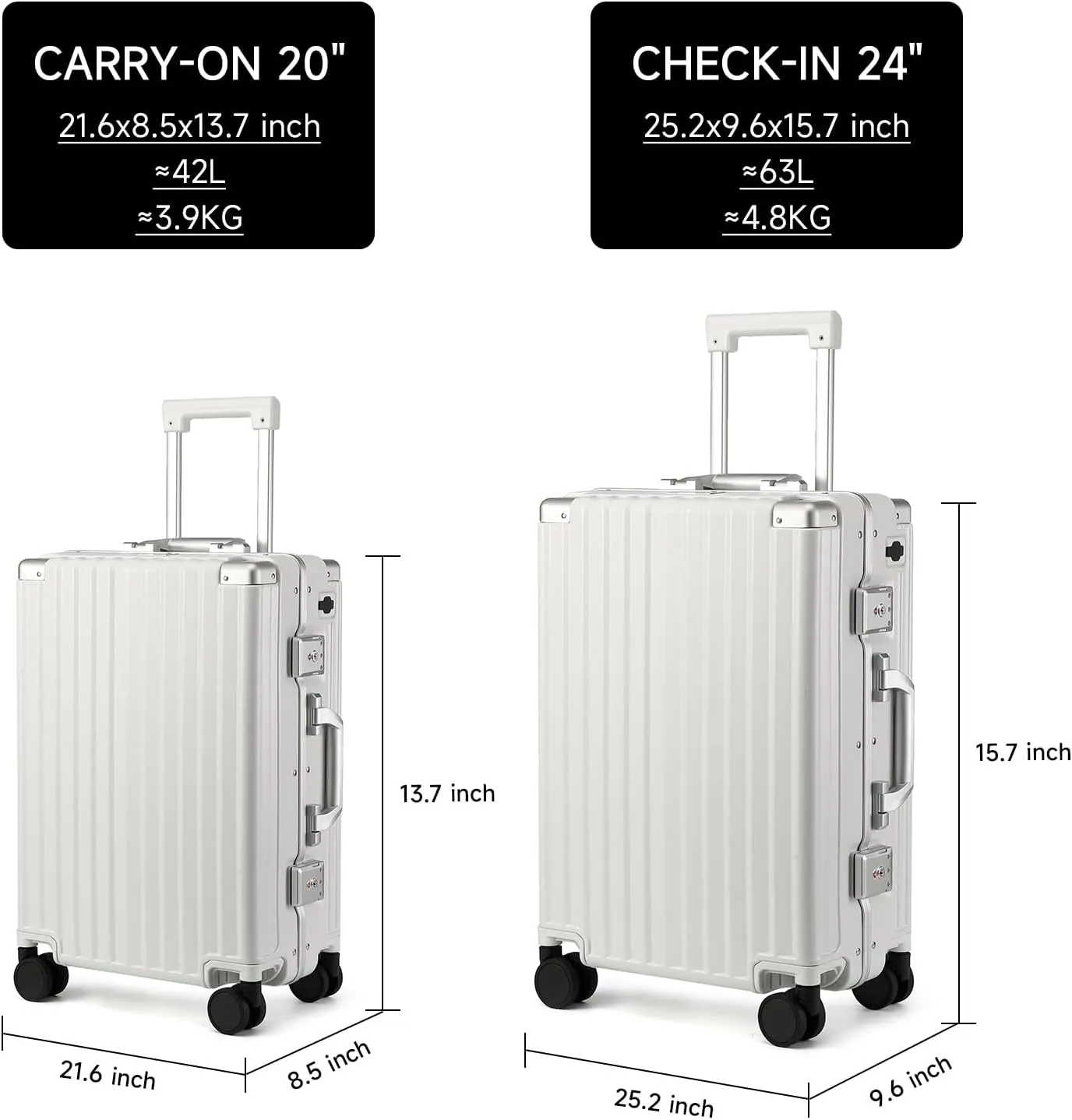MYER Hard Shell Carry On Luggage 22x14x9 Airline Approved,20 Inch Aluminum Luggage with 100% 3-Layer PC,Carry On Suitcases with Wheels,Cup Holder and USB Port (Milky White, 20 inch)