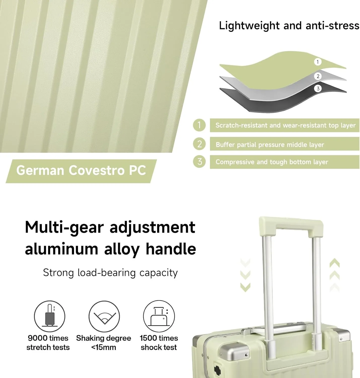 MYER Hard Shell Carry On Luggage 22x14x9 Airline Approved,20 Inch Aluminum Luggage with 100% 3-Layer PC,Carry On Suitcases with Wheels,Cup Holder and USB Port (Vanilla Green, 20 inch)