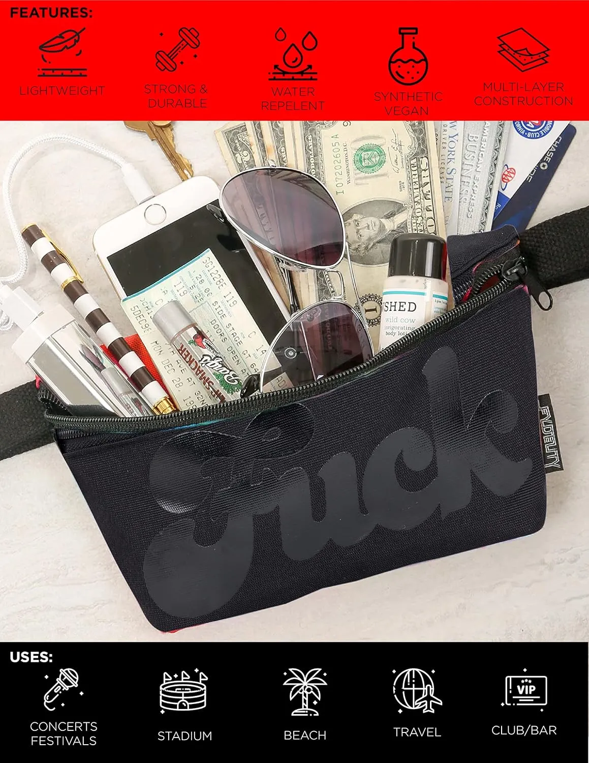 NC-17 90s Black Fanny Pack Crossbody Bags for Women Festival Bag Small Fanny Packs for Women Fashionable Concert Rave Accessories Fanny Pack for Men Womens Fashion Waist (83023)