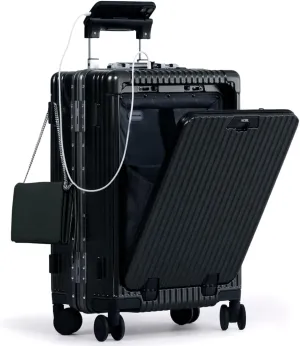 Nobl Travel Carry On Luggage, Noble Zipperless Aluminum Frame PC Hard Shell Suitcase, 23.5x15.5x10 Airline Approved, 360° Spinner Wheels, TSA Locks, USB Charging Port, Cup & Phone Holder - Black