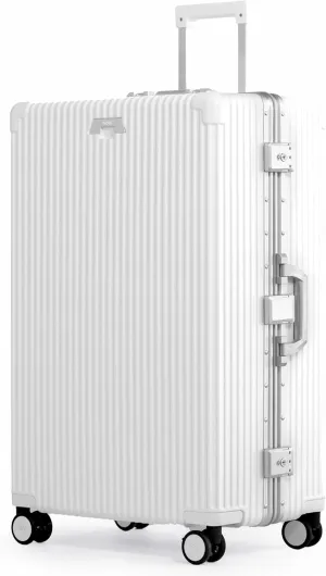 Nobl Travel Zipperless Check In Suitcase - Aluminum Frame, Check In luggage 30.25x20x12 Airline Approved by Noble Travel - Unbreakable Polycarbonate Shell - Dual TSA Locks, 360° Spinner Wheels - White