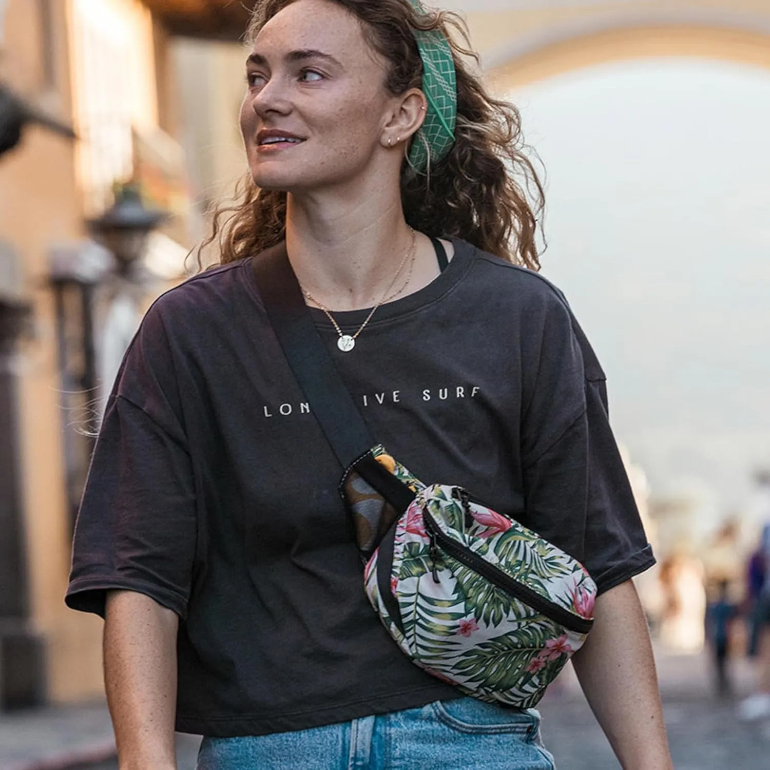 Nomadix Fanny Pack Palms Pink – Lightweight, Water-Resistant Crossbody Bag for Hiking, Festivals, and Travel – Eco-Friendly Recycled Nylon with Key Clip, Dual Pockets, and Secure Storage