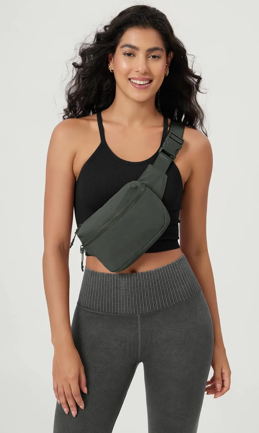 ODODOS 2L Belt Bag for Women Men, Crossbody Fanny Packs with Adjustable Strap Waist Pouch for Workout Hiking Running Travel, Charcoal