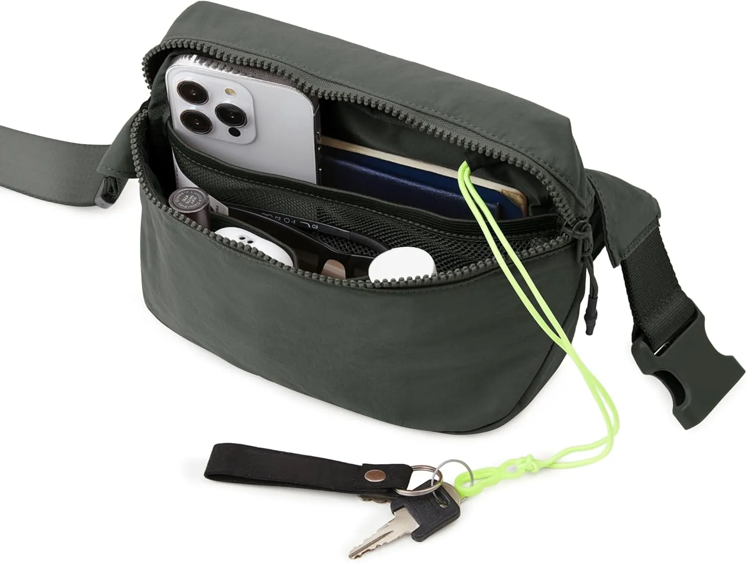 ODODOS 2L Belt Bag for Women Men, Crossbody Fanny Packs with Adjustable Strap Waist Pouch for Workout Hiking Running Travel, Charcoal