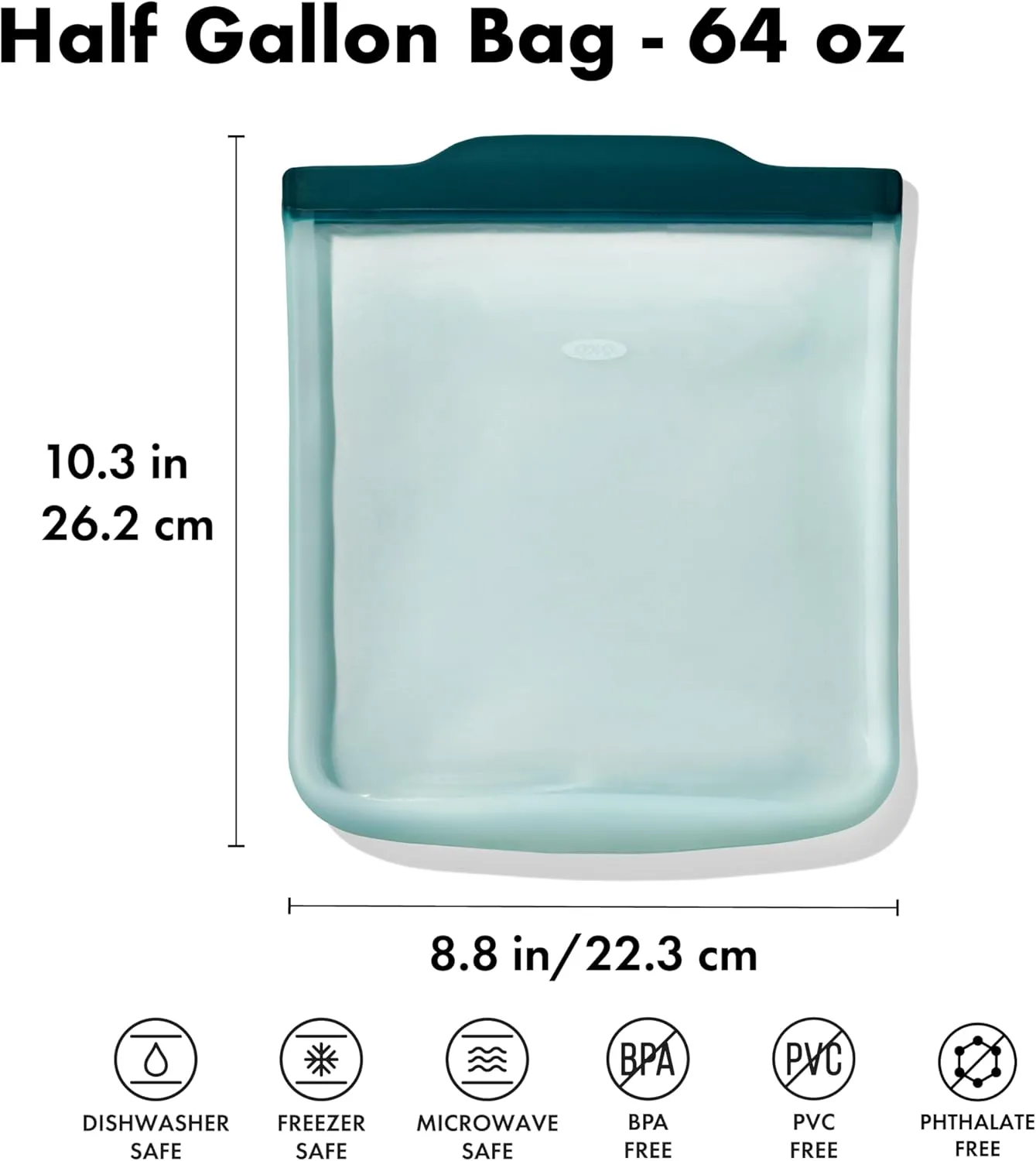 OXO Good Grips Silicone Reusable Bag – Half Gallon Bag (64 oz) - Lagoon