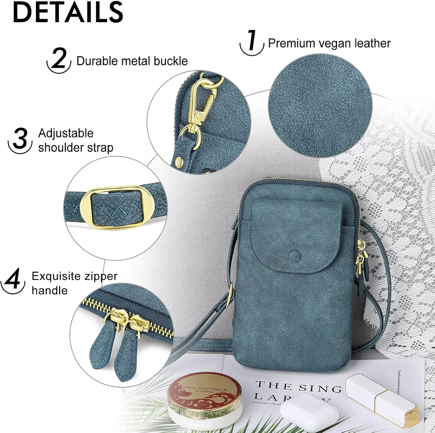 Peacocktion Small Crossbody Bags for Women, Cell Phone Bag Wallet Purses with Card Slots Adjustable Strap Zipper