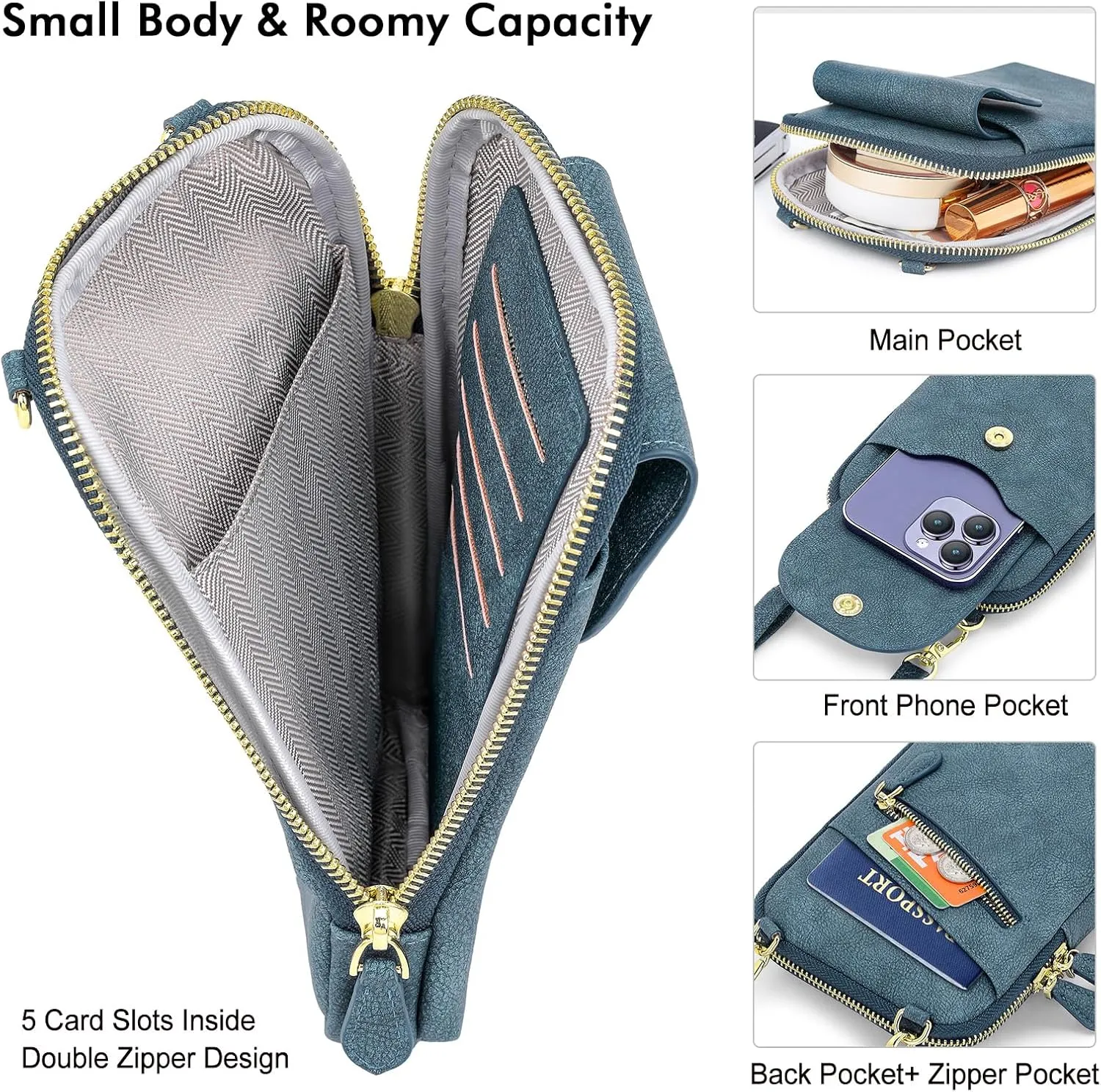 Peacocktion Small Crossbody Bags for Women, Cell Phone Bag Wallet Purses with Card Slots Adjustable Strap Zipper