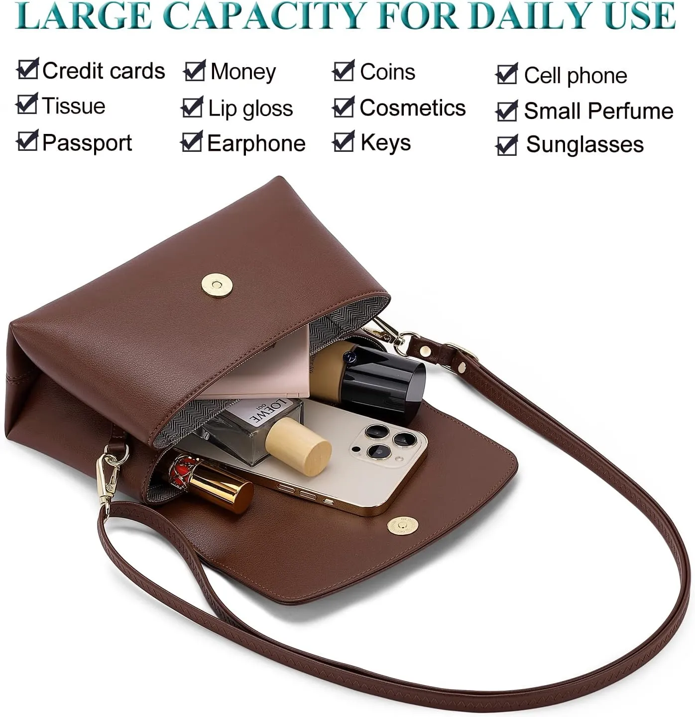 Peacocktion Small Shoulder Bags, Crossbody Purses for Women Vegan Leather Handbag Hobo Purse, 2 Straps