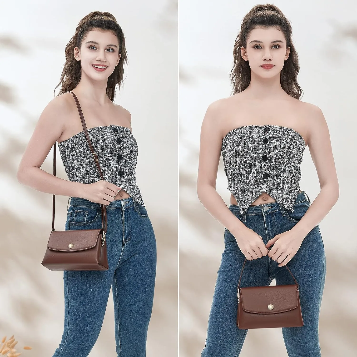 Peacocktion Small Shoulder Bags, Crossbody Purses for Women Vegan Leather Handbag Hobo Purse, 2 Straps
