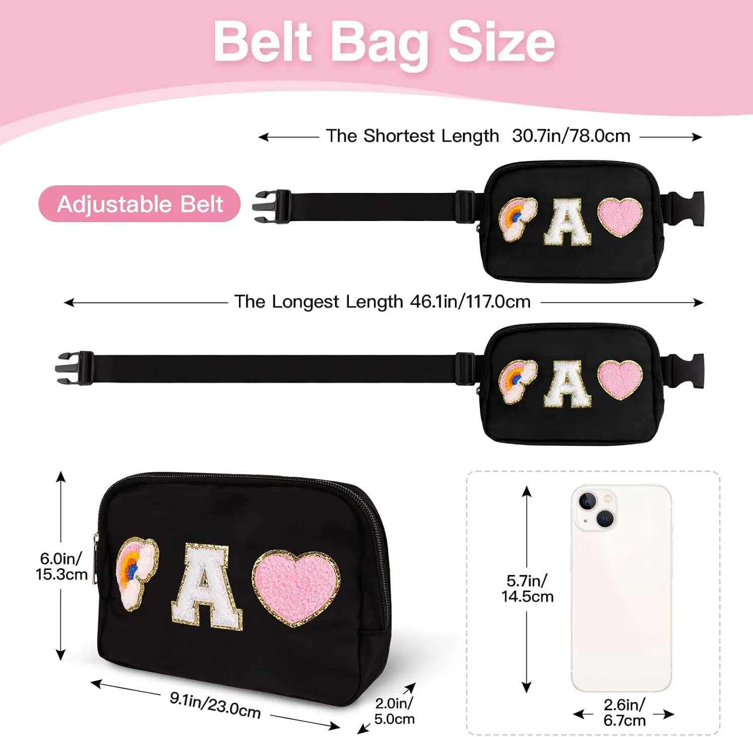Personalized Belt Bag with Keychain, Fanny Pack for Girls Women, Initial Birthday Gifts for Teen Girls Mom Crossbody Bag Small Waist Packs Travel Essential Preppy Gifts (Black A)