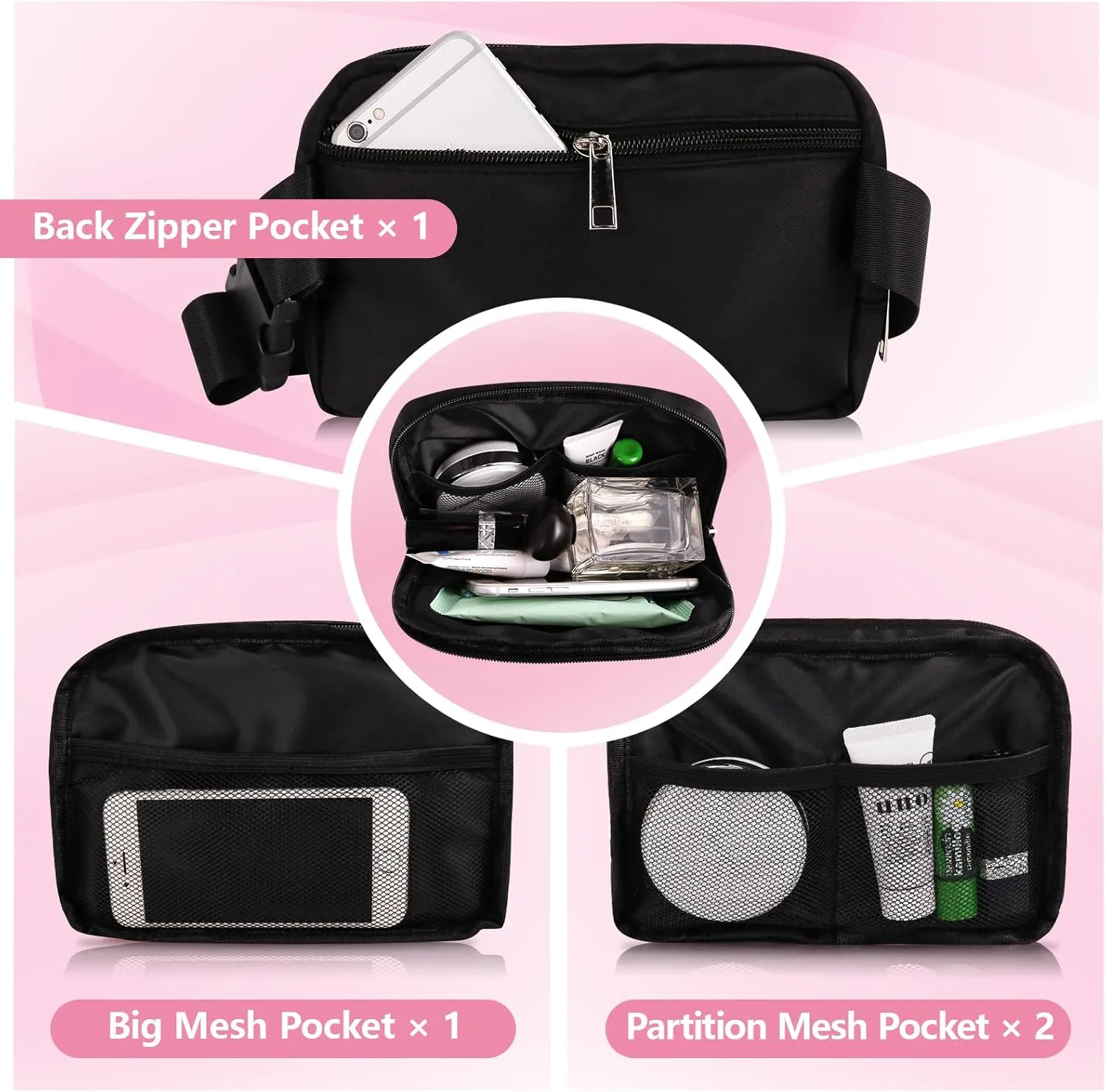 Personalized Belt Bag with Keychain, Fanny Pack for Girls Women, Initial Birthday Gifts for Teen Girls Mom Crossbody Bag Small Waist Packs Travel Essential Preppy Gifts (Black A)
