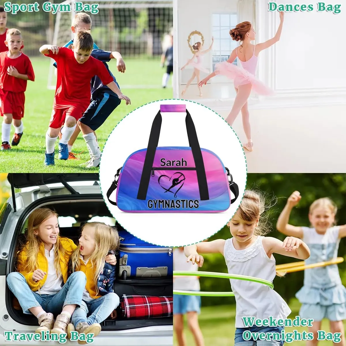 Personalized Dance Bag Gym Bag, Custom Gymnastics Sports Duffel Bags Weekender Bags Travel Duffel Bag Custom Neme Gymnastics Ballet Bag Multi-colored
