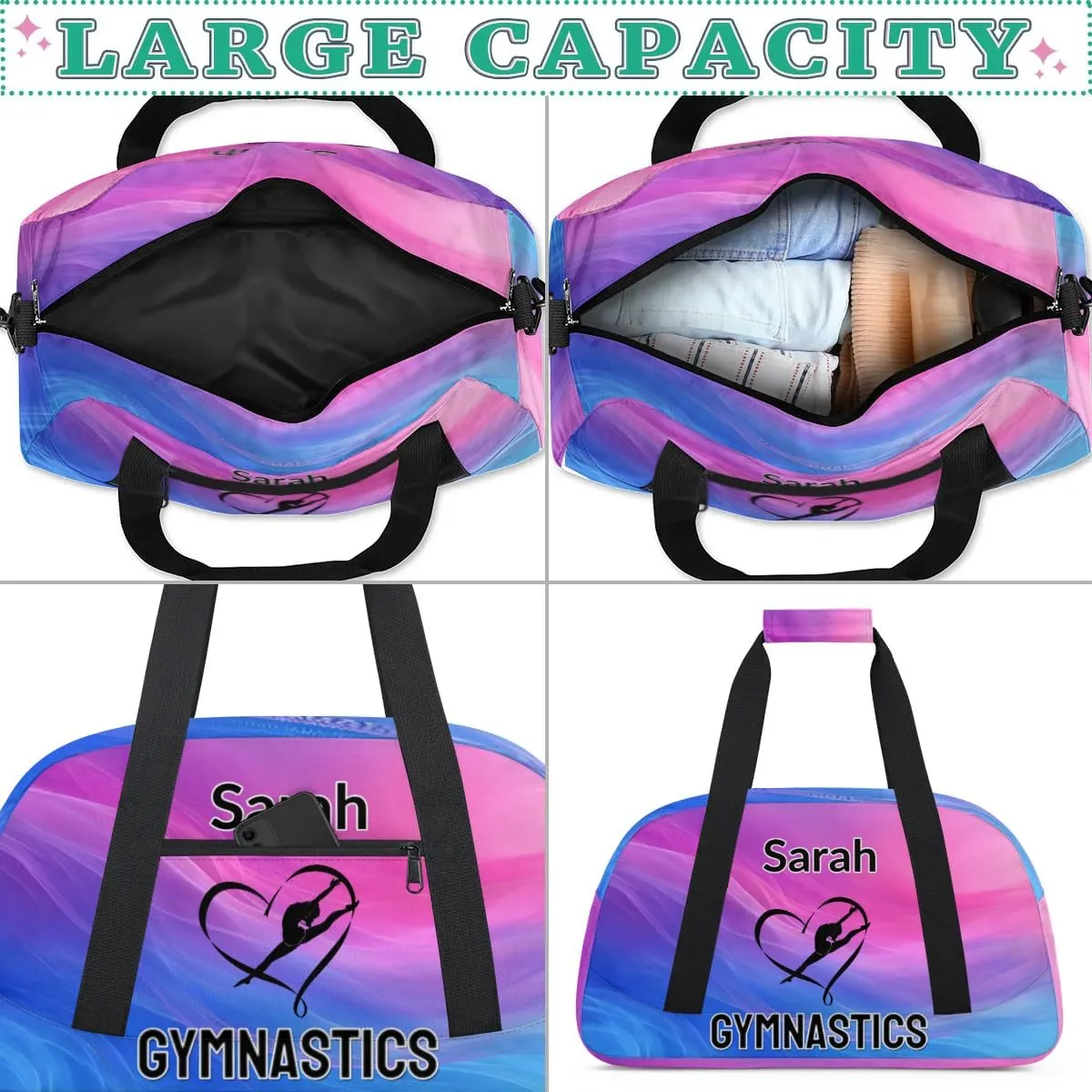 Personalized Dance Bag Gym Bag, Custom Gymnastics Sports Duffel Bags Weekender Bags Travel Duffel Bag Custom Neme Gymnastics Ballet Bag Multi-colored