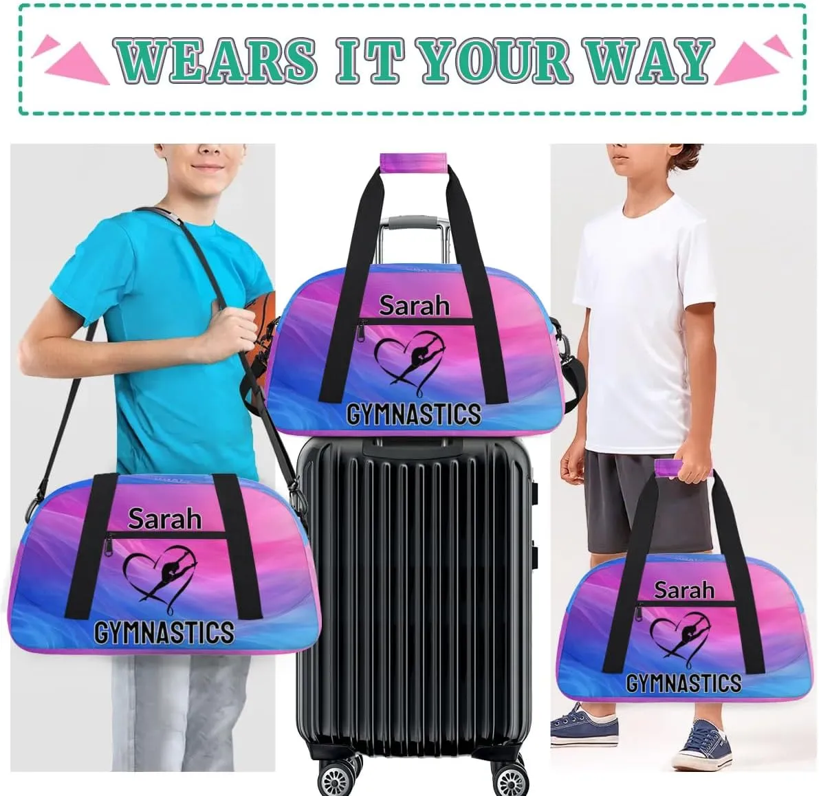 Personalized Dance Bag Gym Bag, Custom Gymnastics Sports Duffel Bags Weekender Bags Travel Duffel Bag Custom Neme Gymnastics Ballet Bag Multi-colored