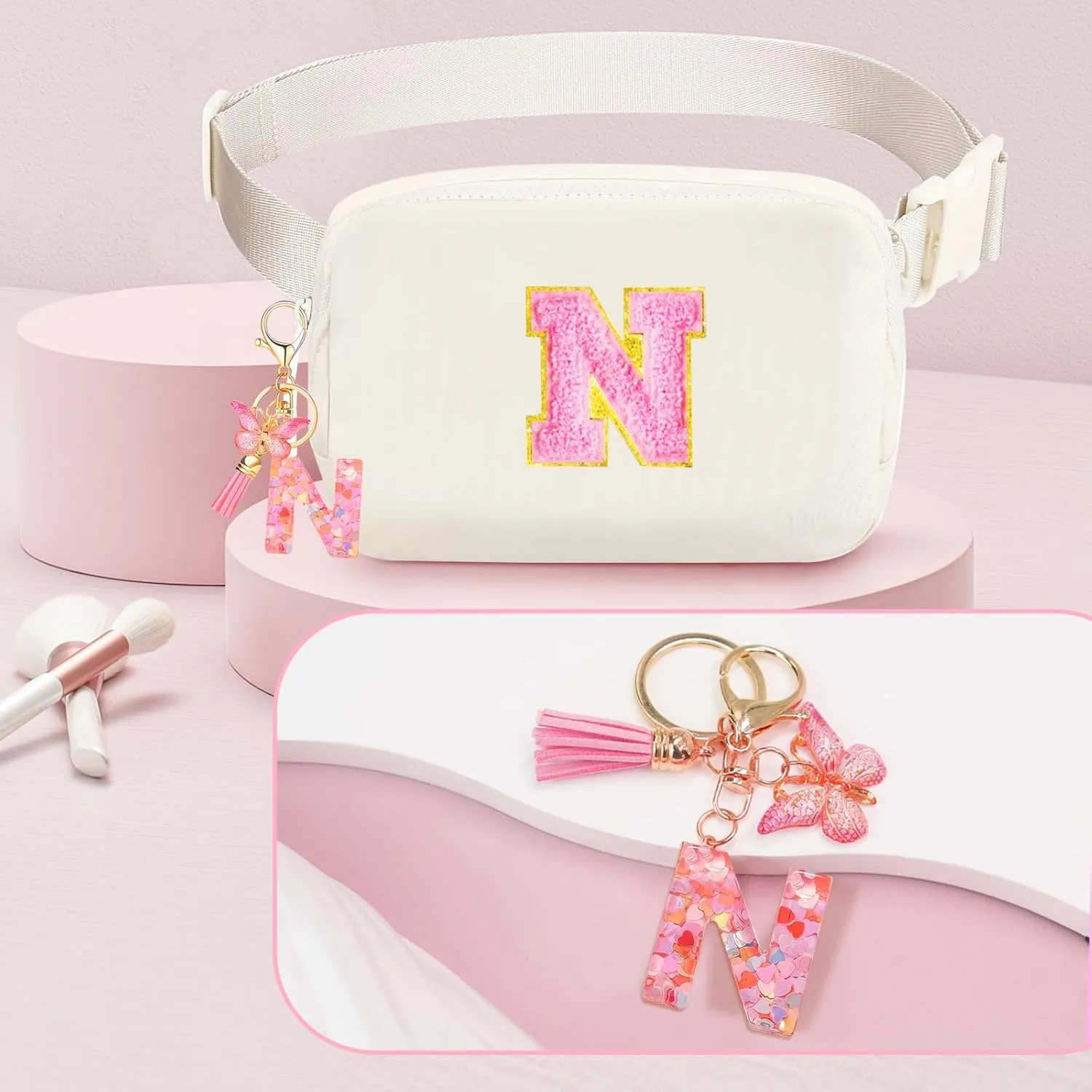 Personalized Fanny Pack for Girls, Gift Sets for Teen Girls, Birthday Gifts for 4 5 6 7 8 9 10 11 12 13 Year Old Girl, Initial Crossbody Bag Belt Bag for Girl Kids (N)