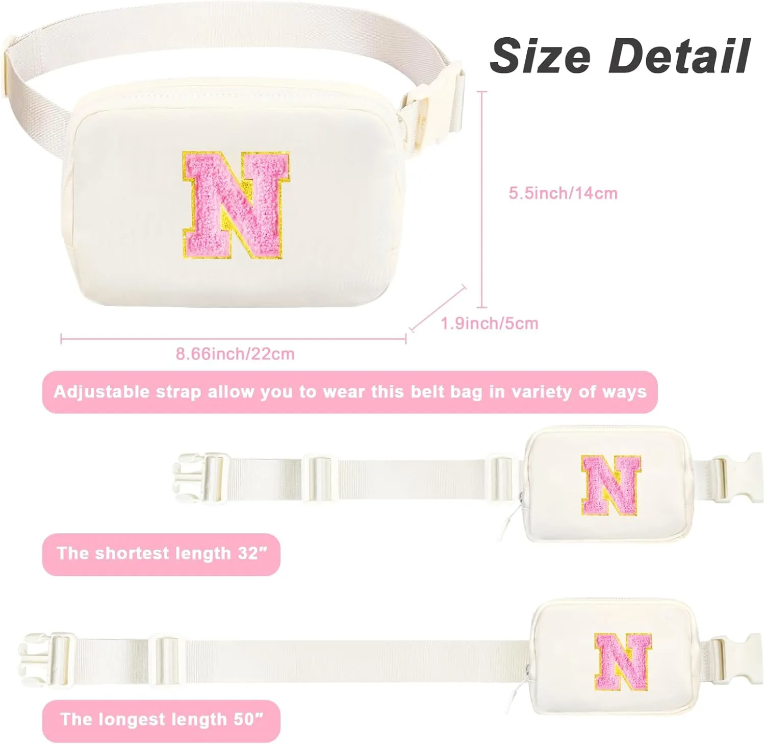 Personalized Fanny Pack for Girls, Gift Sets for Teen Girls, Birthday Gifts for 4 5 6 7 8 9 10 11 12 13 Year Old Girl, Initial Crossbody Bag Belt Bag for Girl Kids (N)