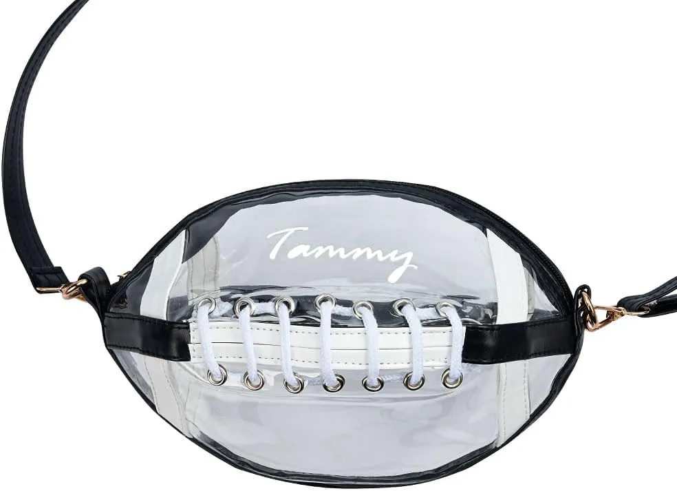 Personalized Football Shape Clear Crossbody Stadium Bag with Name and Tassel - Stadium Approved for Game Day & Birthday Gift