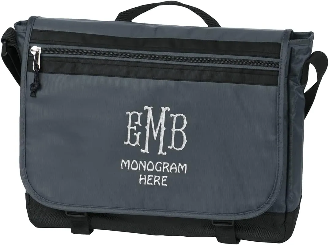 Personalized Nailhead Messenger Bag Briefcase - Add Your Embroidered Text, Monogram - Custom Shoulder Bags