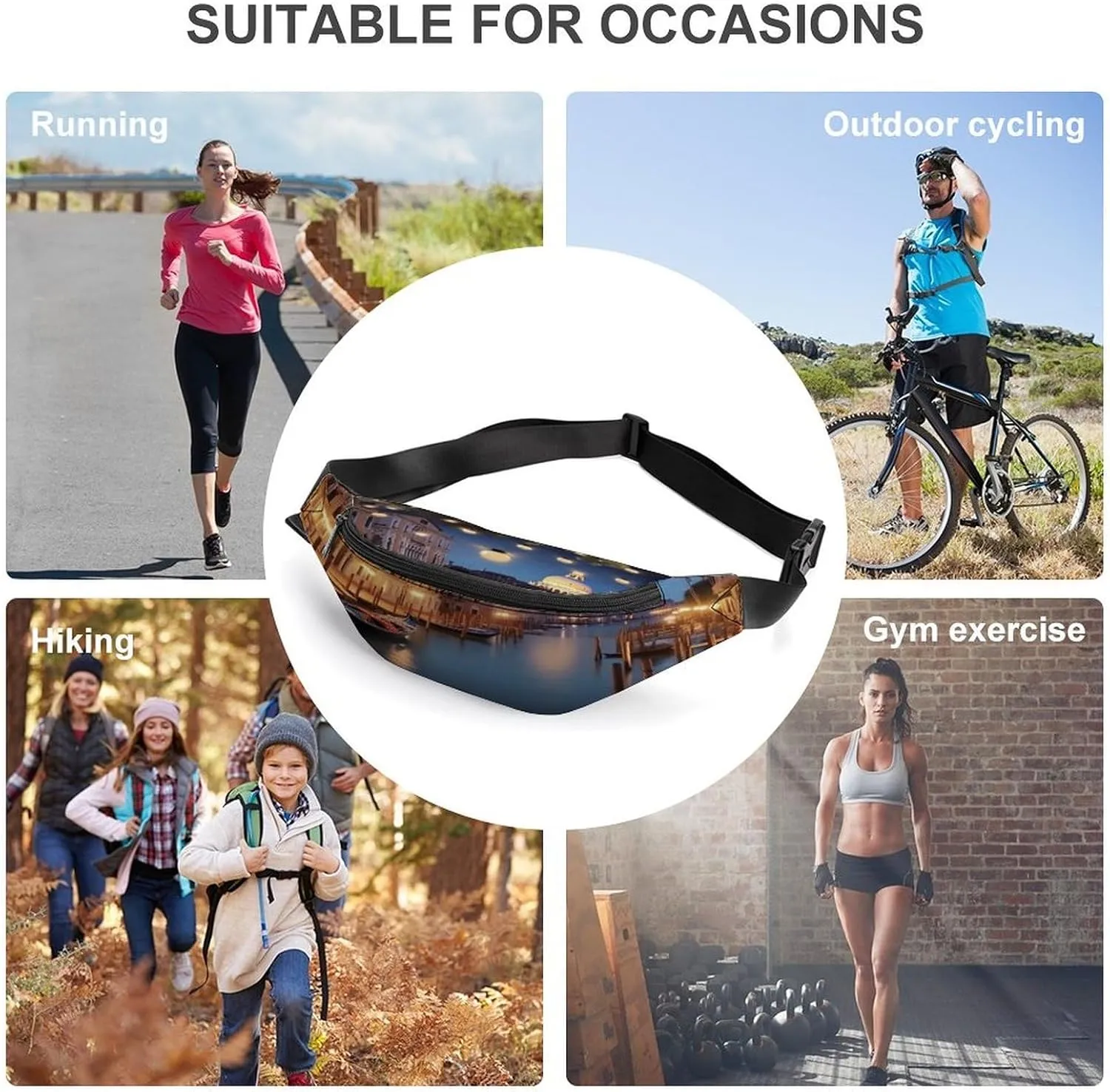 Personalized Waist Packs with Adjustable Strap,Beautiful Venice at Night CrossBody Fanny Pack Casual Bag for Travel Sports Running Hiking