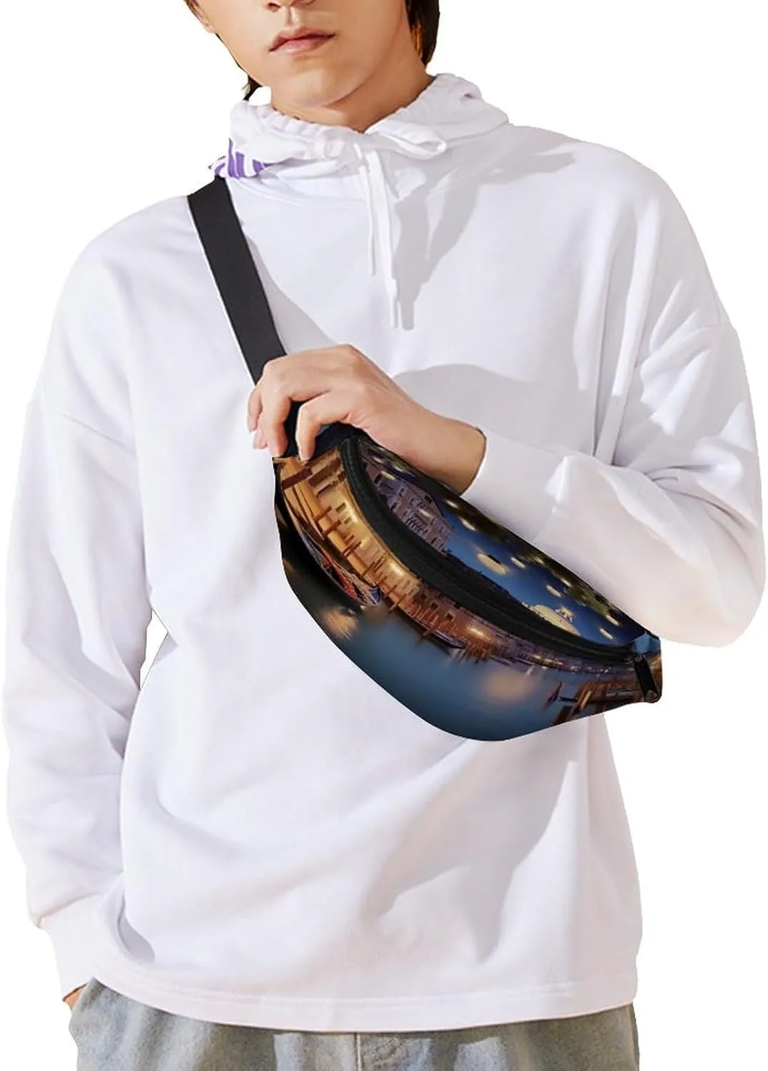 Personalized Waist Packs with Adjustable Strap,Beautiful Venice at Night CrossBody Fanny Pack Casual Bag for Travel Sports Running Hiking