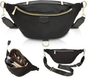 Plus Size Black Fanny Pack, Unisex Cross Body Bag with Adjustable Strap and Colored Adjustable Strap for Outdoors Workout Traveling Casual Running Hiking (Fits 42-54 Inch Waist)