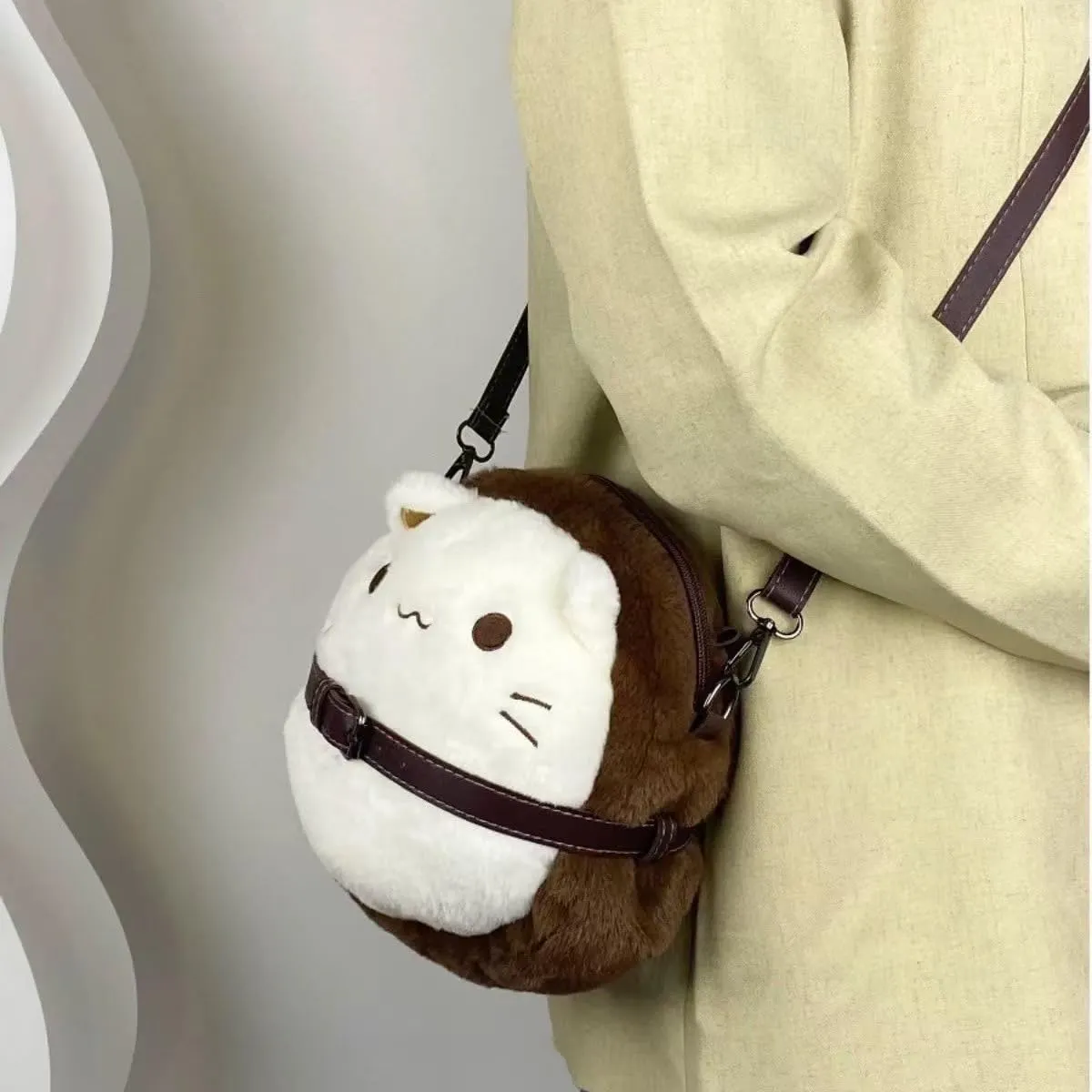 Plush Bag with Cat Design Shoulder Bag Handbag for Girls Novelty Kawaii Purse