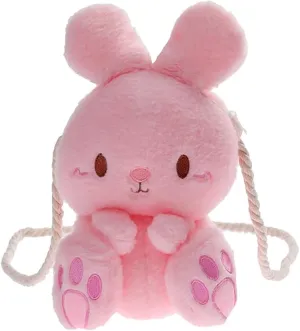 Plush Bunny Crossbody Messenger Shoulder Bag for Girls Women Cartoon Fluffy Rabbit Chain Wallets Bag