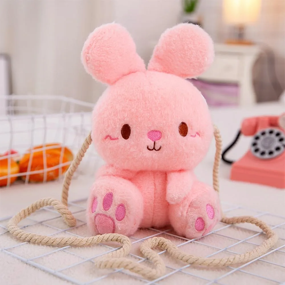 Plush Bunny Crossbody Messenger Shoulder Bag for Girls Women Cartoon Fluffy Rabbit Chain Wallets Bag