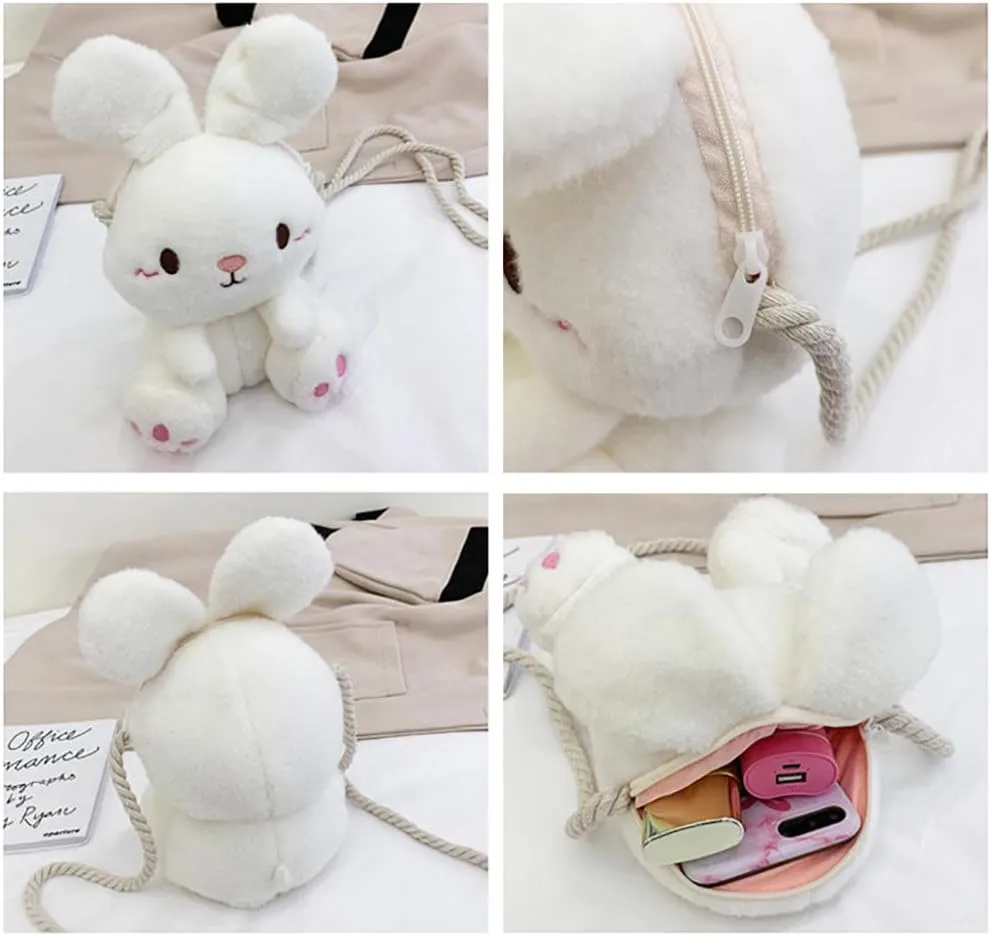 Plush Bunny Crossbody Messenger Shoulder Bag for Girls Women Cartoon Fluffy Rabbit Chain Wallets Bag